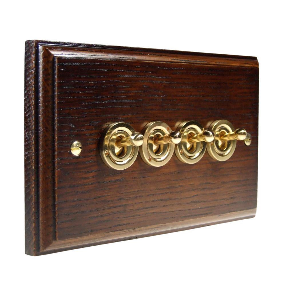 Classic Dark Oak 4 Light Switch Polished Brass Period Toggle