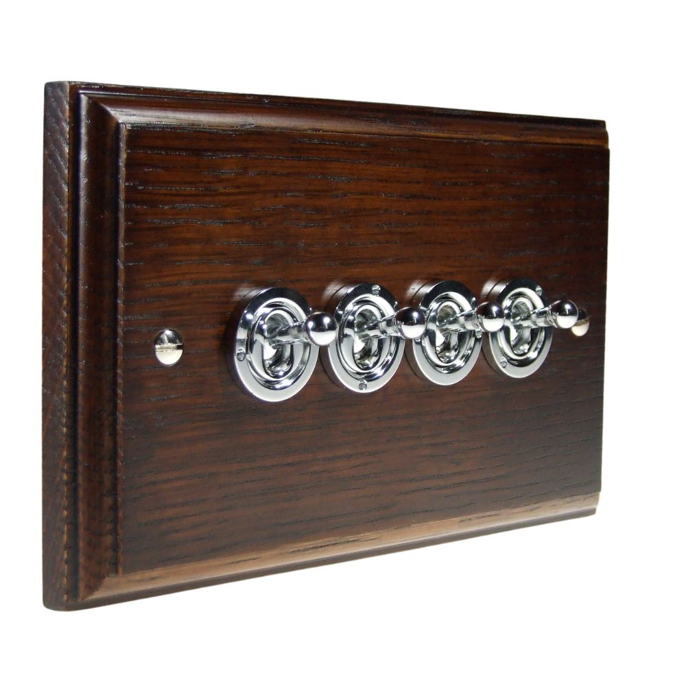 Classic Dark Oak 4 Light Switch polished Chrome Period Toggle