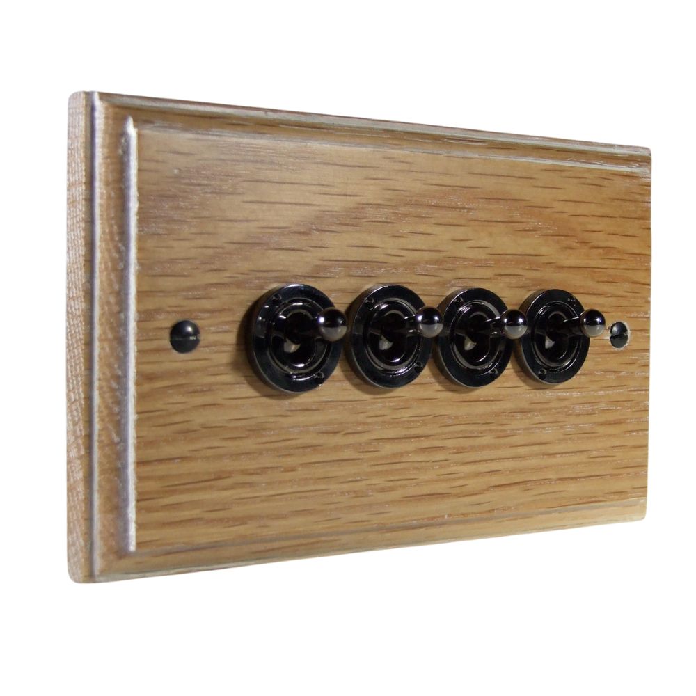 Classic Limed Oak 4 Switch Light Switch Black Nickel Period Toggle