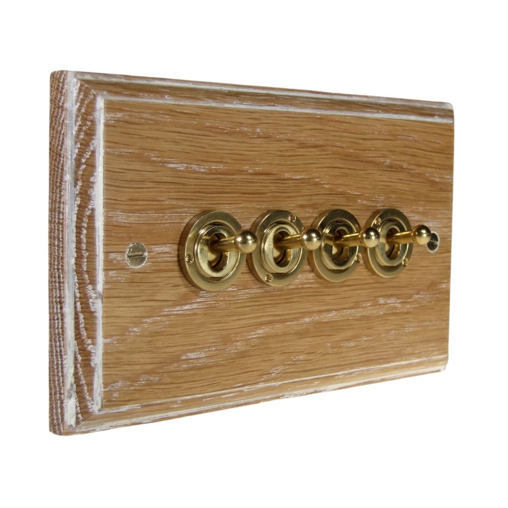 Classic Limed Oak 4 Switch Light Switch Polished Brass Period Toggle