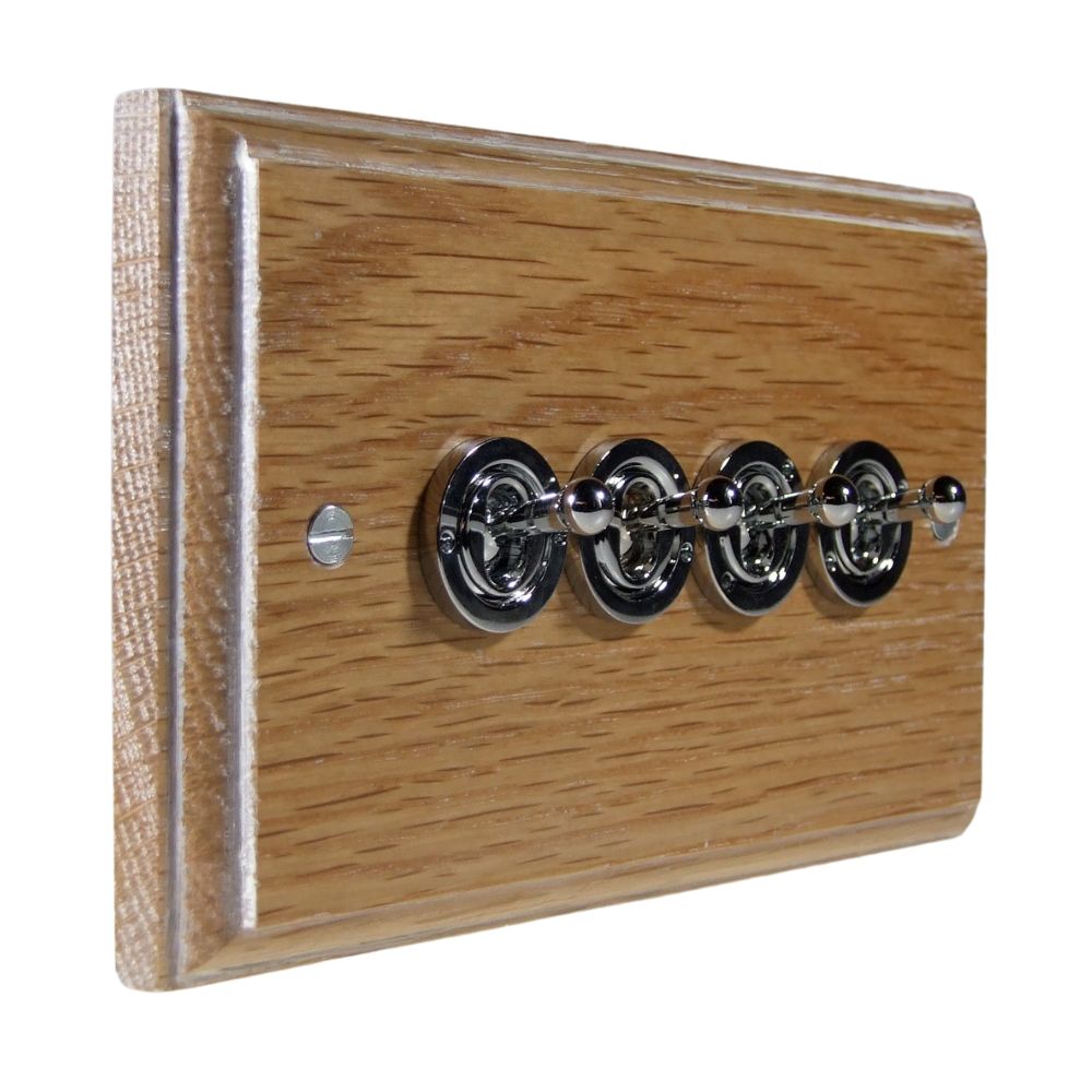 Classic Limed Oak 4 Switch Light Switch Polished Chrome Period Toggle