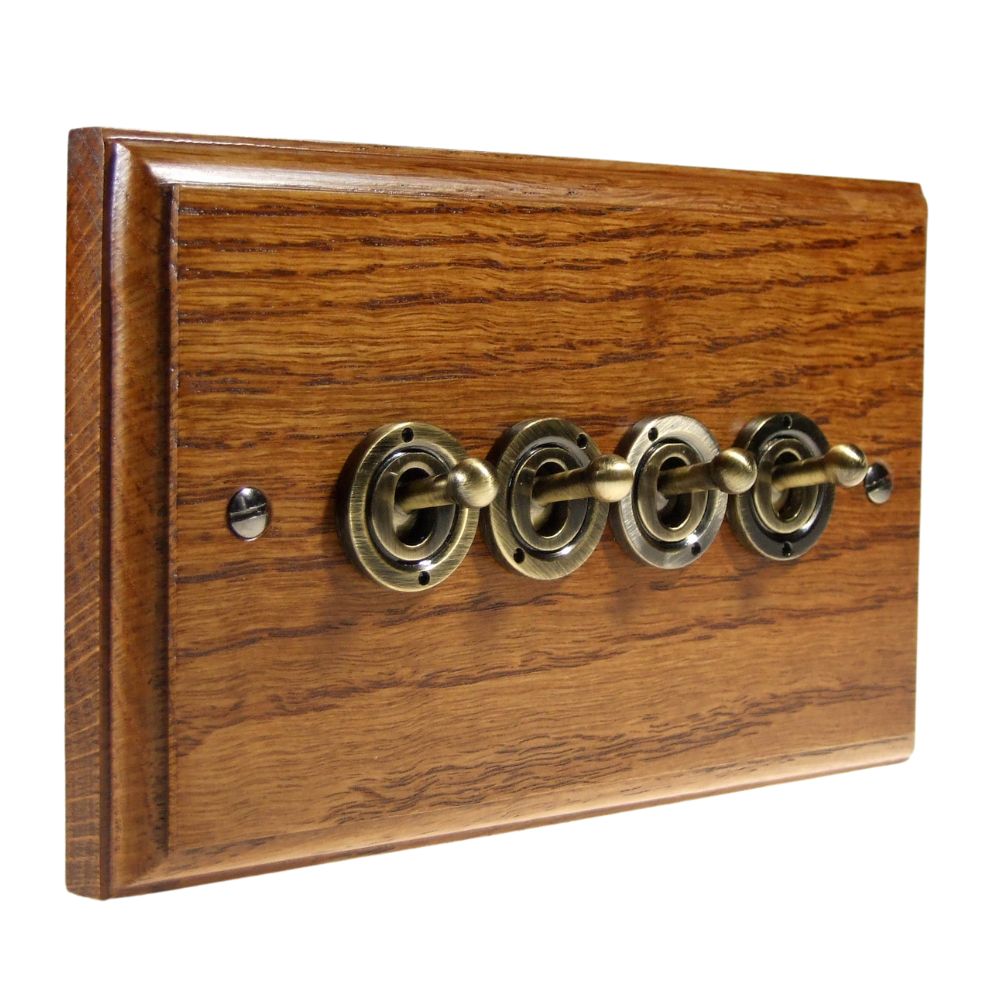 Classic Medium Oak 4 Light Switch Antique Brass Period Toggle