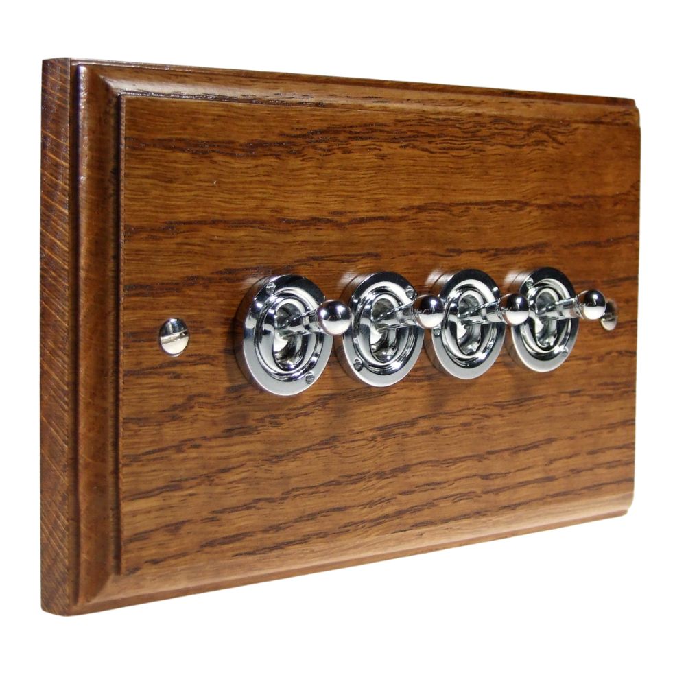 Classic Medium Oak 4 Light Switch polished Chrome Period Toggle