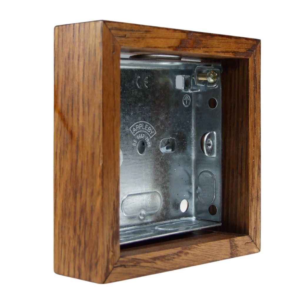 Classic Single Surface Mounting Wall Box in Medium Oak with 25mm deep Knock Out Box Medium Oak