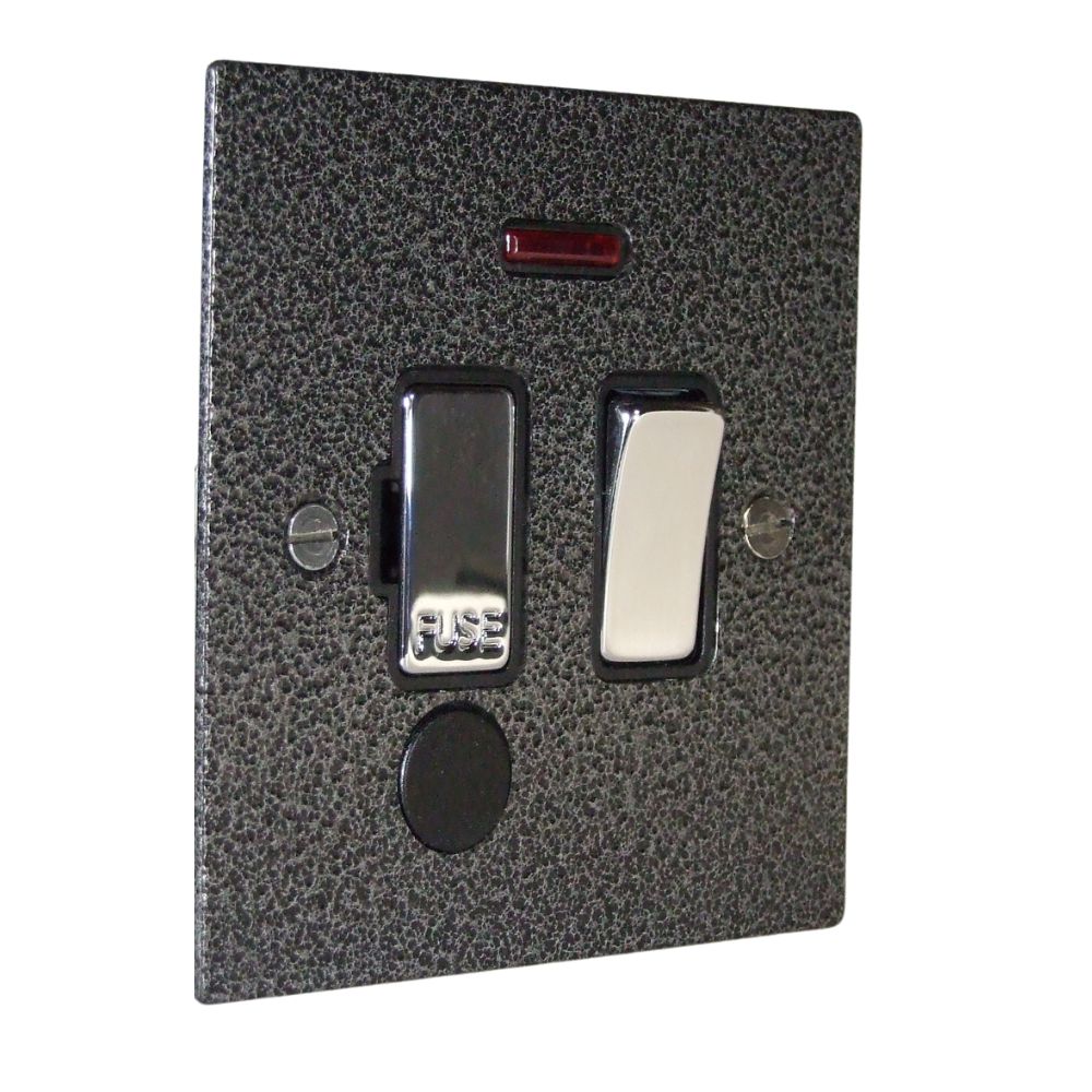 Elements 1-Gang 13-Amp Switch Fuse Spur with Neon and Cord Outlet in Silver Crackle