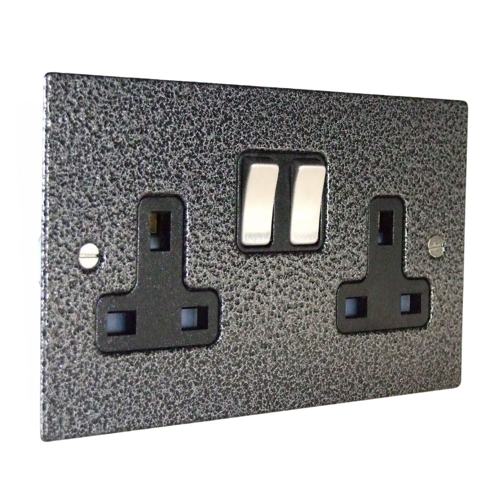 Elements 2-Gang 13-Amp Switched Double Socket in Silver Crackle