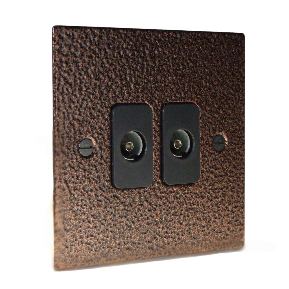 Elements 2-Gang TV Co-axial Non Isolated Socket in Copper Crackle