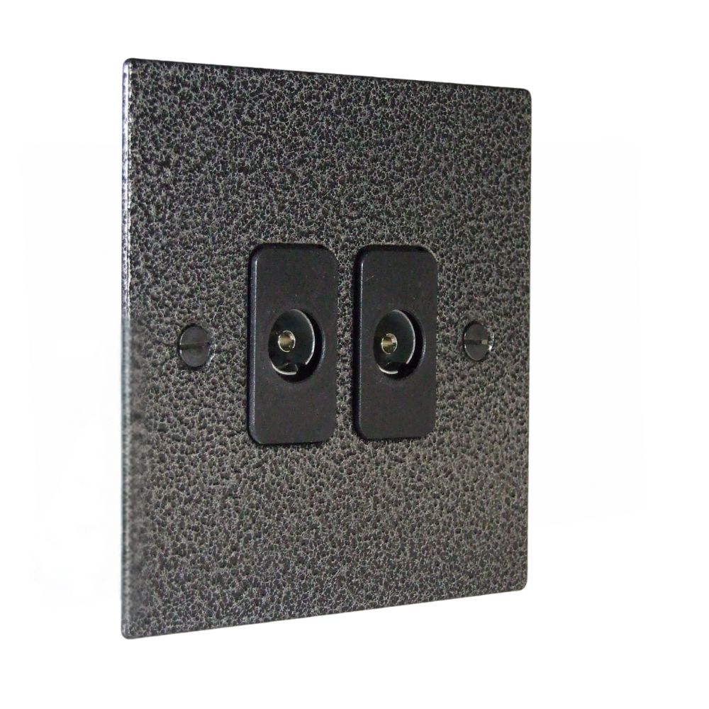 Elements 2-Gang TV Co-axial Non Isolated Socket in Silver Crackle