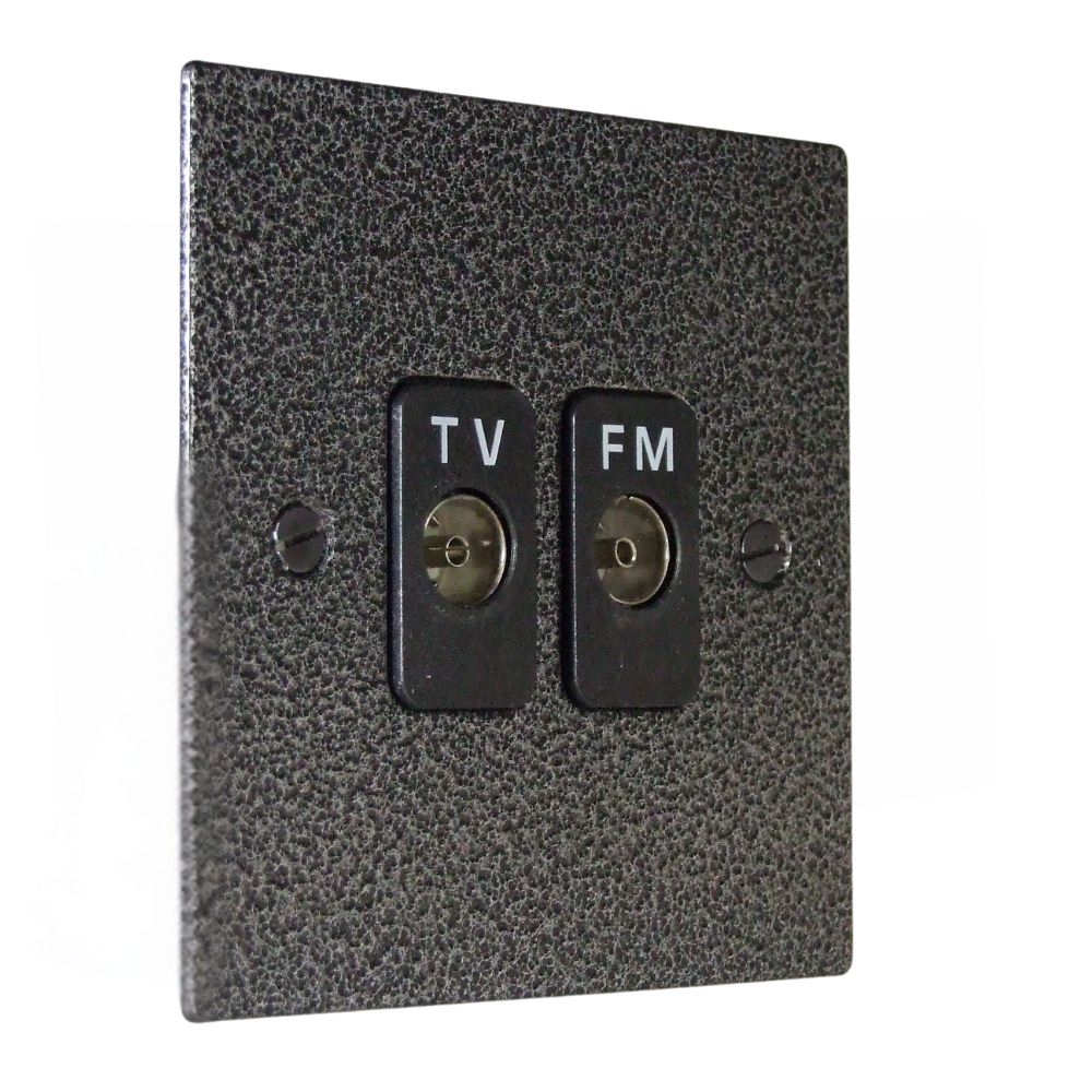 Elements 2-Gang TV/FM Co-Axial Isolated Socket in Silver Crackle