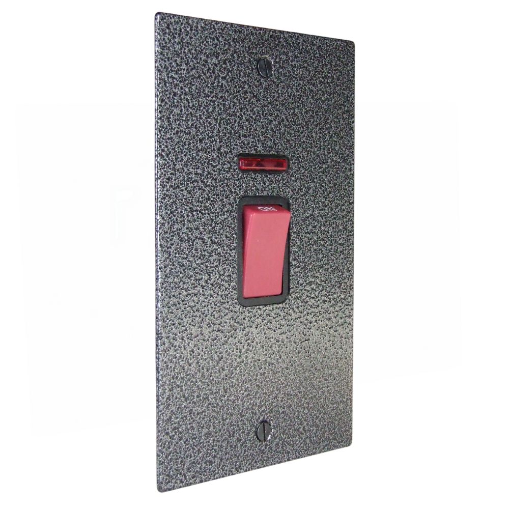Elements 45-Amp Double Pole Cooker Switch with Neon on a Vertical Twin Plate in Silver Crackle