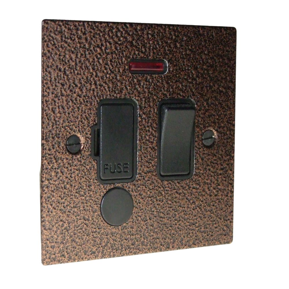 Elements 1-Gang 13-Amp Switch Fuse Spur with Neon and Cord Outlet in Copper Crackle