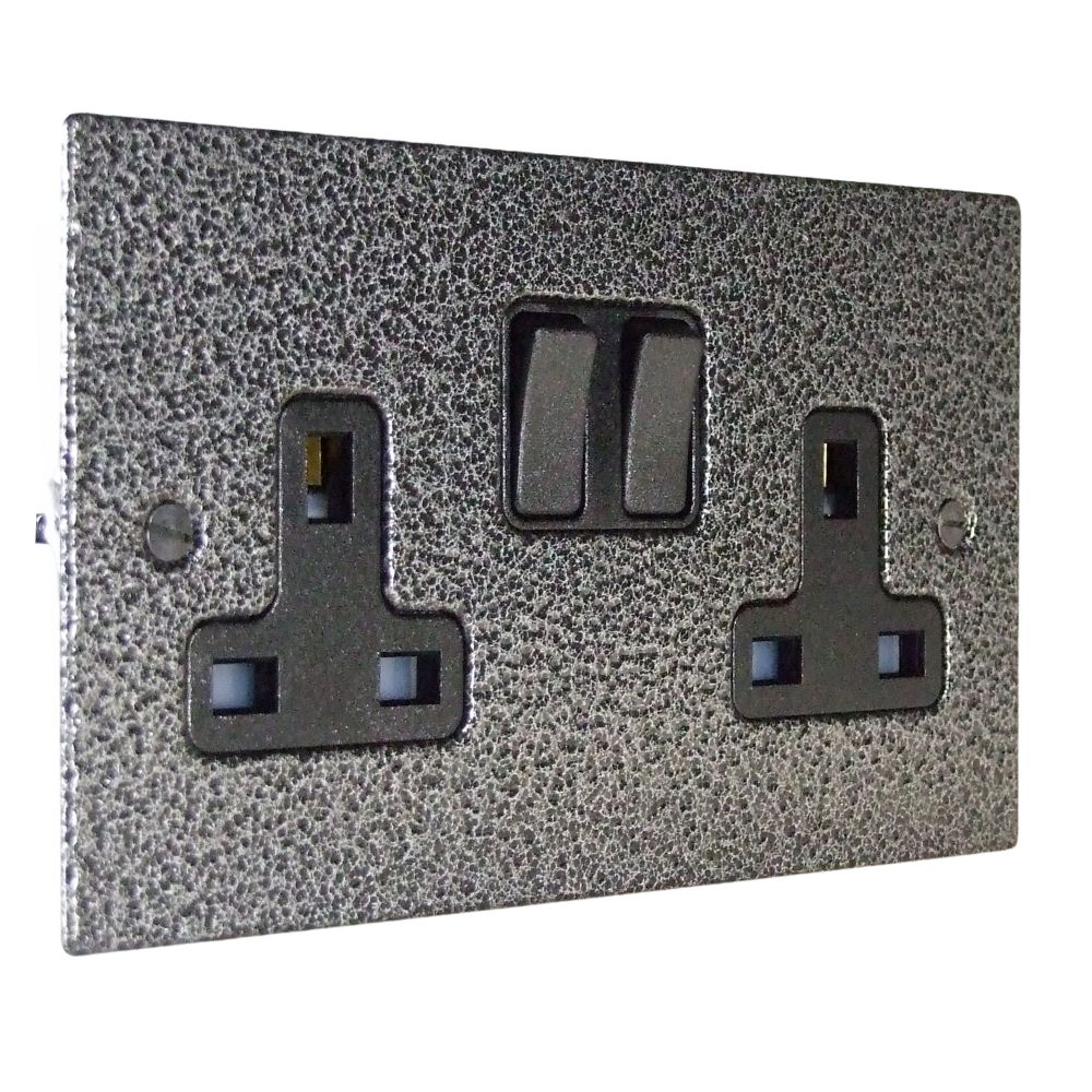 Elements 2-Gang 13-Amp Switched Double Socket in Silver Crackle