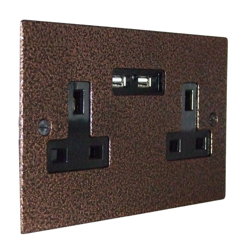 Elements Unswitched Socket with USB Charging in Copper Crackle