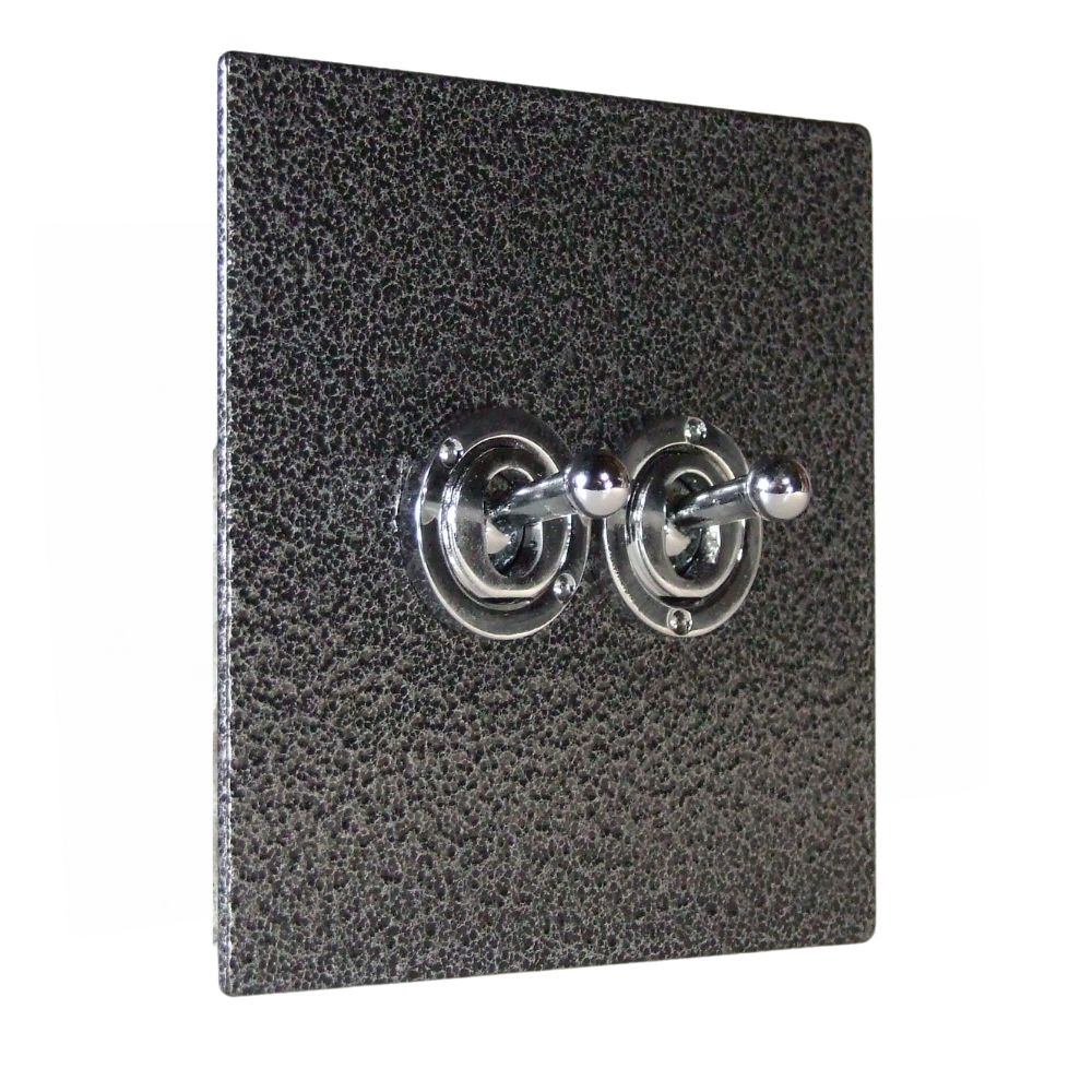 Elements 2-Gang Intermediate(3-Way switching) Toggle Switch in Silver Crackle