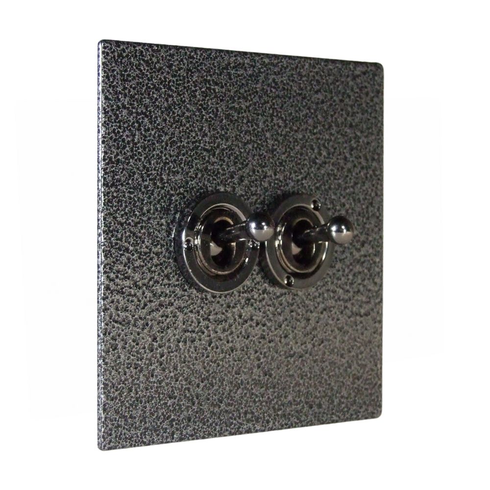 Elements 2-Gang Intermediate (3-Way switching) Toggle Switch in Silver Crackle