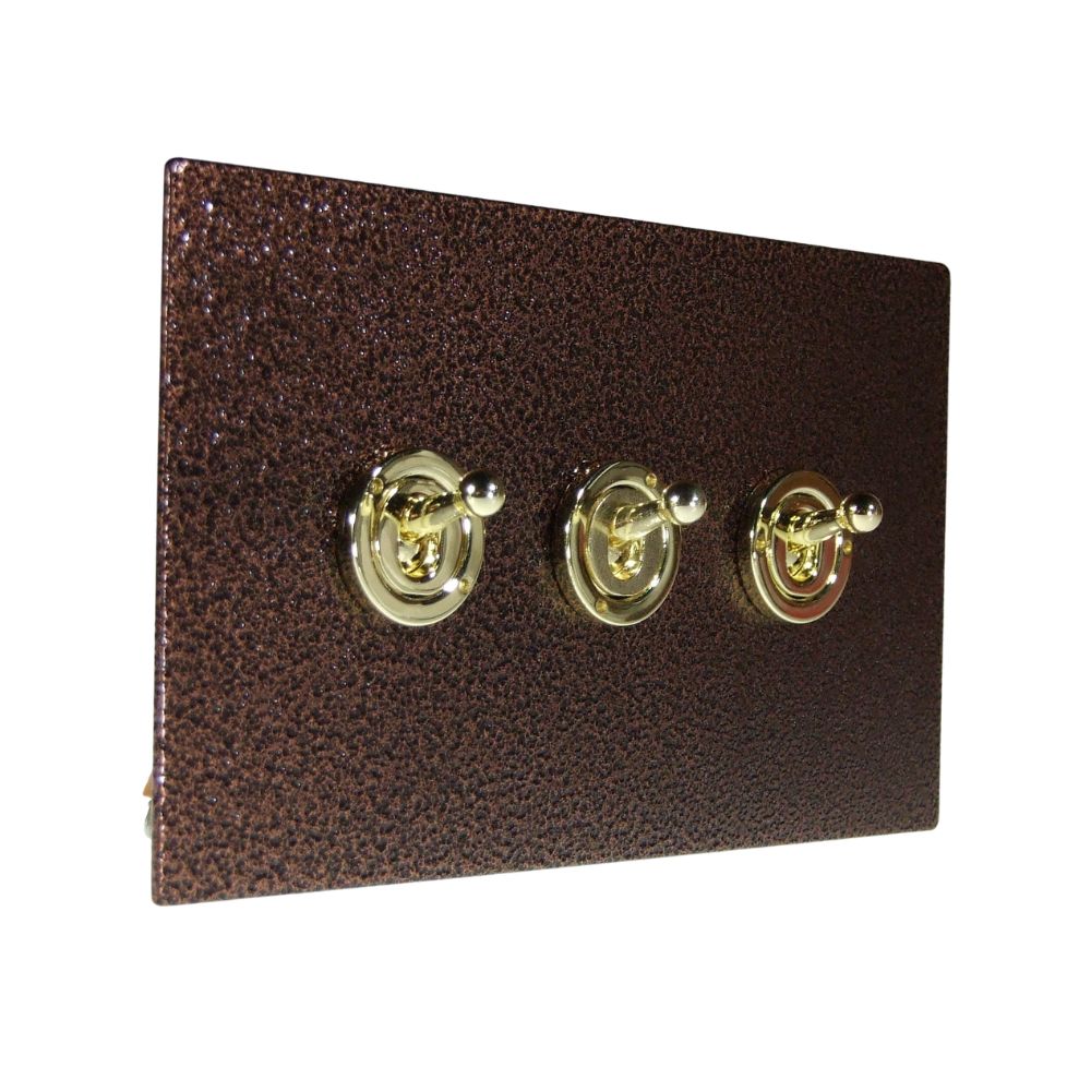 Elements 3-Gang 2-Way 10-Amp Polished Brass Toggle Switch in Copper Crackle