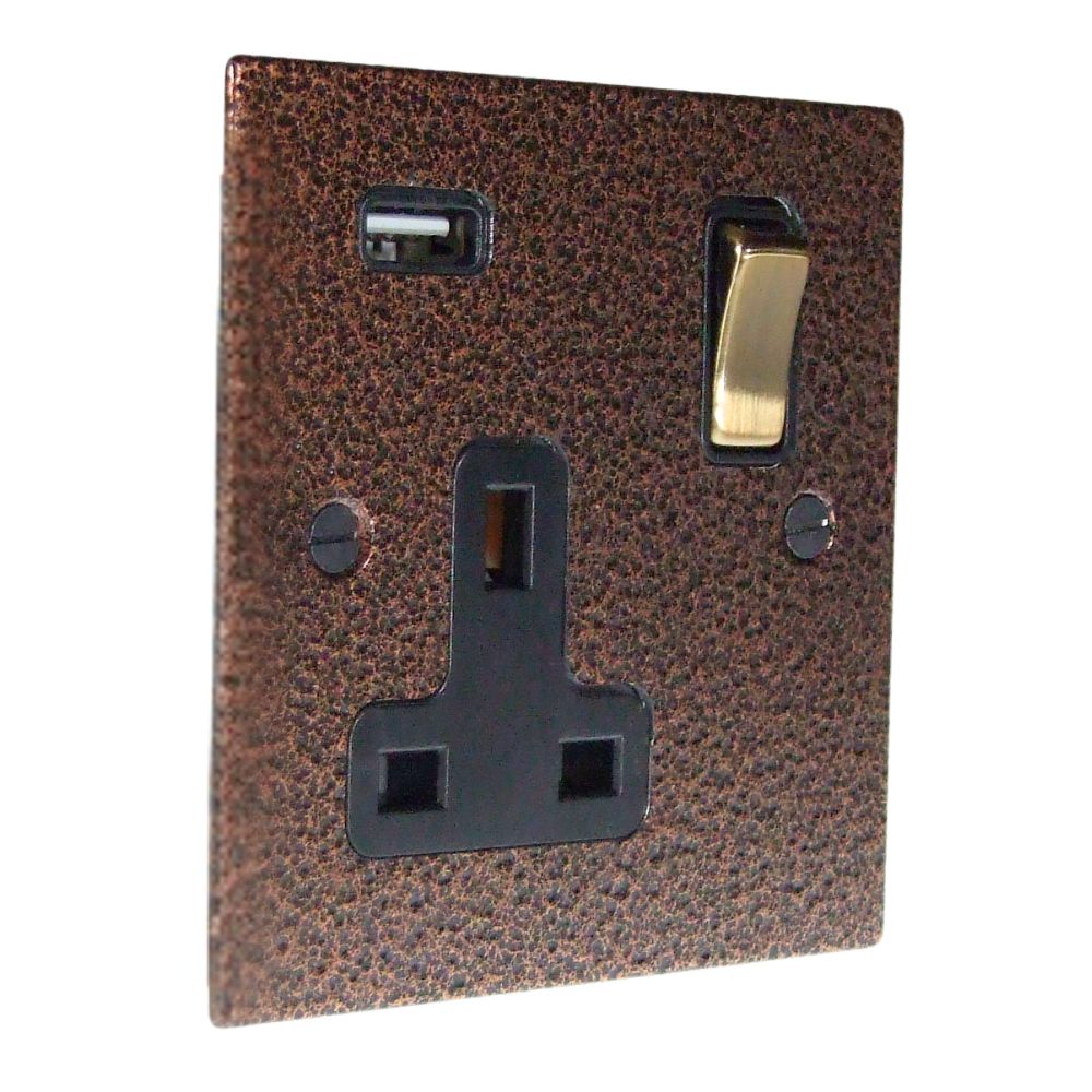 Elements 1-Gang 13-Amp Switched USB Socket in Copper Crackle