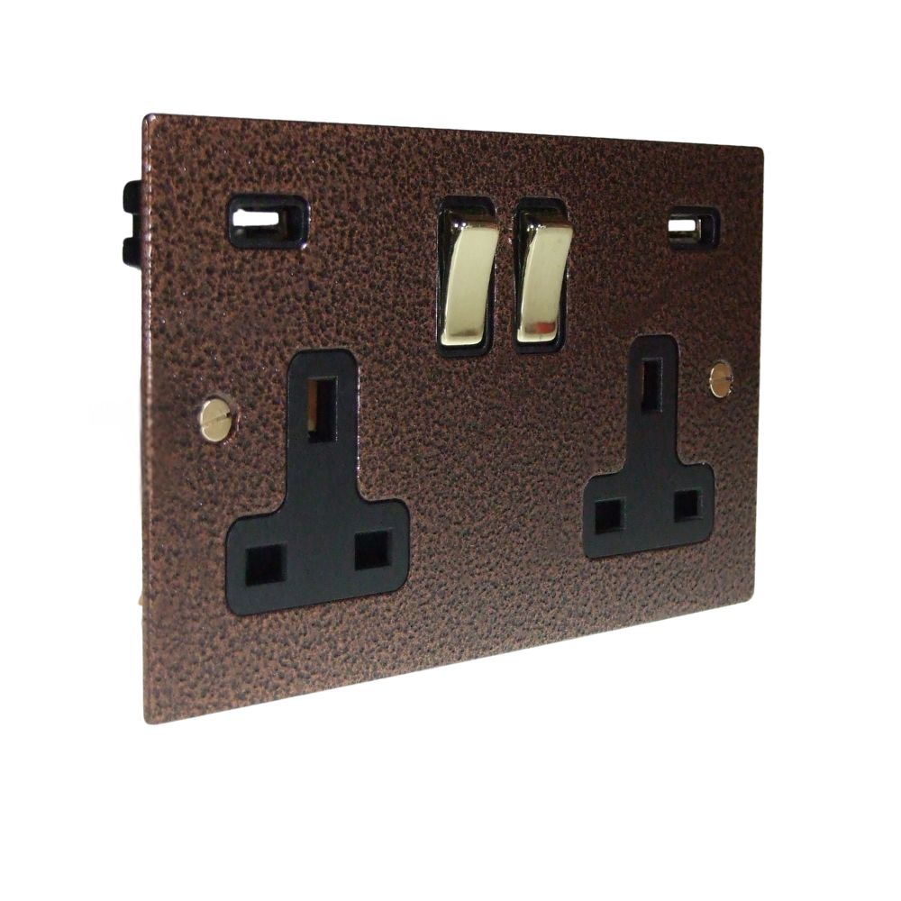 Elements 2-Gang 13-Amp Switched USB Socket in Copper Crackle