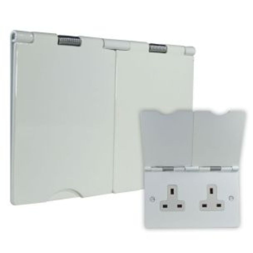 2-Gang 13-Amp Unswitched Floor Socket in Gloss White