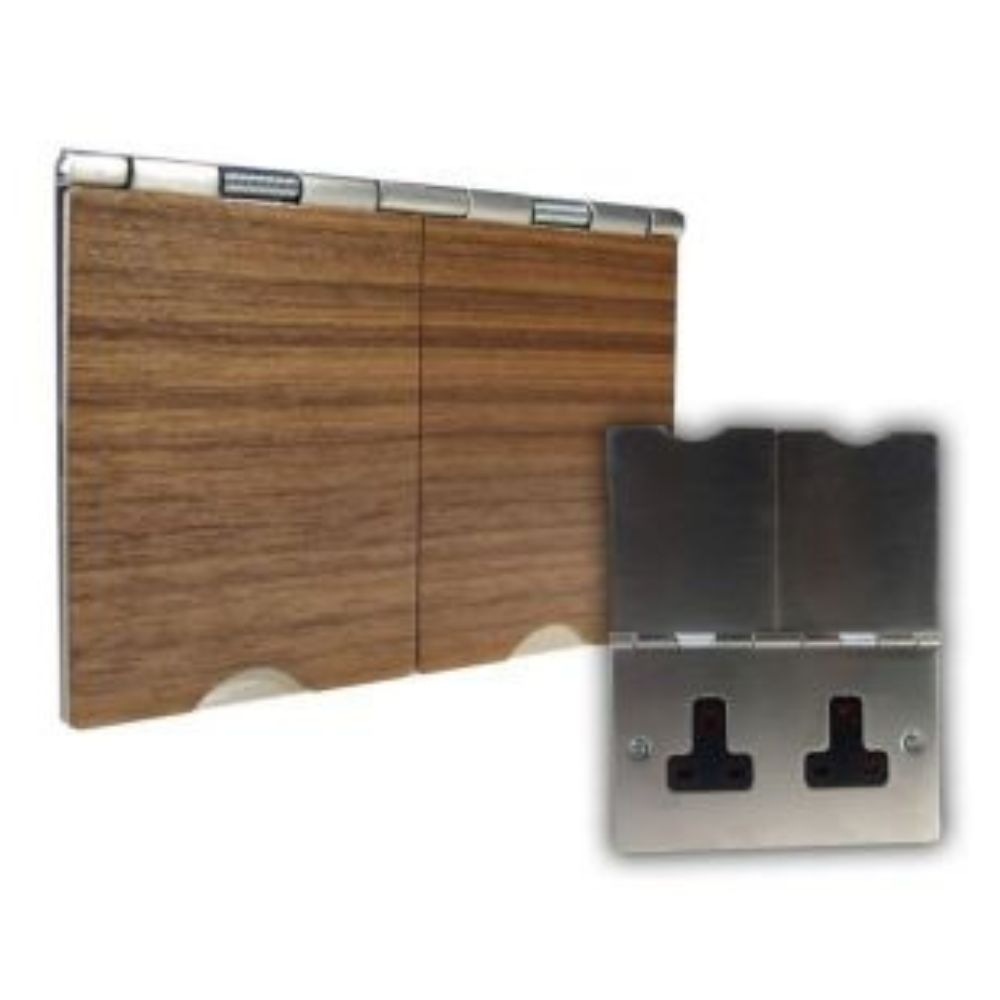 2-Gang 13-Amp Unswitched Floor Socket Walnut Wood Black Trim
