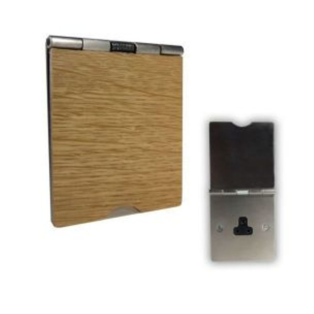 1-Gang 2-Amp Unswitched Floor Socket Oak Wood Black Trim