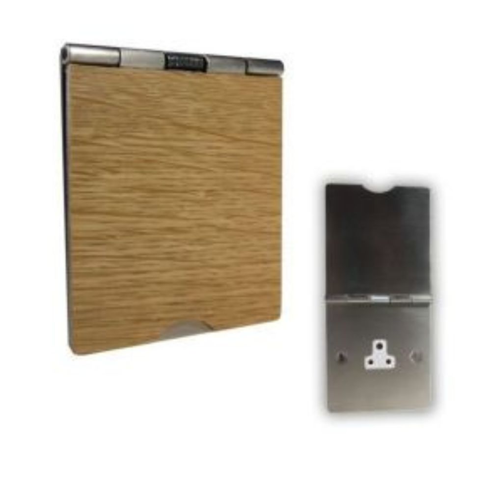 1-Gang 2-Amp Unswitched Floor Socket Oak Wood White Trim