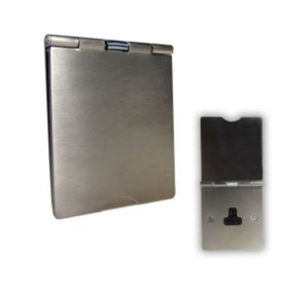 1-Gang 2-Amp Unswitched Floor Socket Satin Stainless Black Trim
