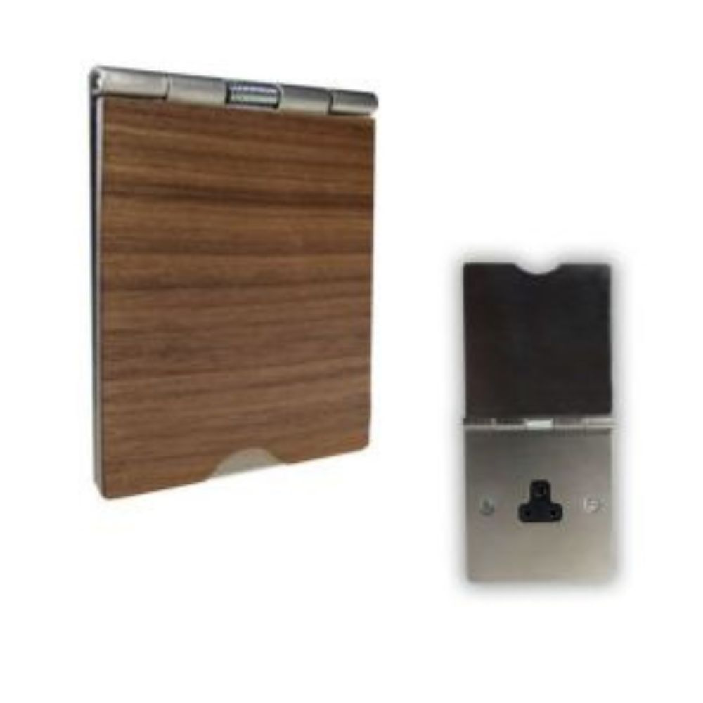 1-Gang 5-Amp Unswitched Floor Socket Walnut Wood Black Trim