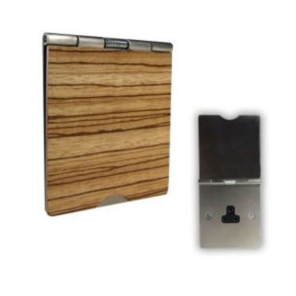 1-Gang 2-Amp Unswitched Floor Socket Zebrano Wood Black Trim