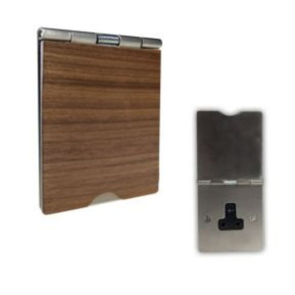 1-Gang 2-Amp Unswitched Floor Socket Walnut Wood Black Trim