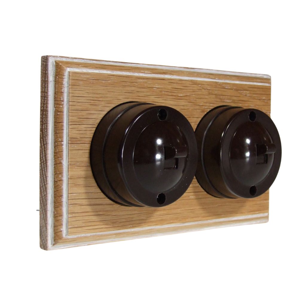 Linden Brown 2-Gang Horizontal 2-Way Bakelite Switch in Limed Oak