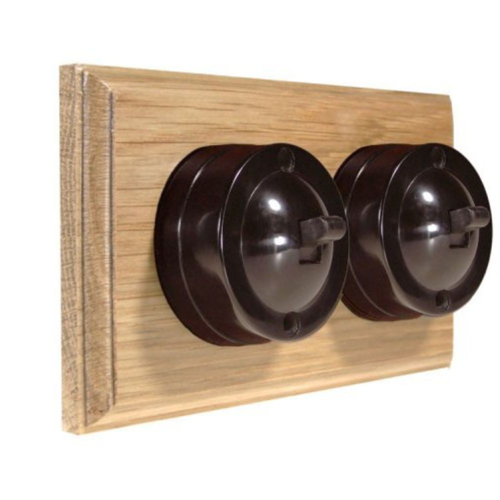 Linden Brown 2-Gang Horizontal 2-Way Bakelite Switch in Unfinished Oak