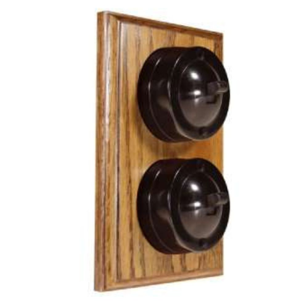 Linden Brown 2-Gang Vertical 2-Way Bakelite Switch in Medium Oak