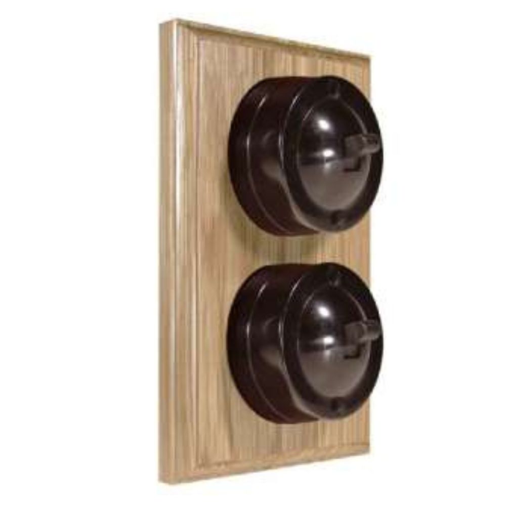 Linden Brown 2-Gang Vertical 2-Way Bakelite Switch in Unfinished Oak