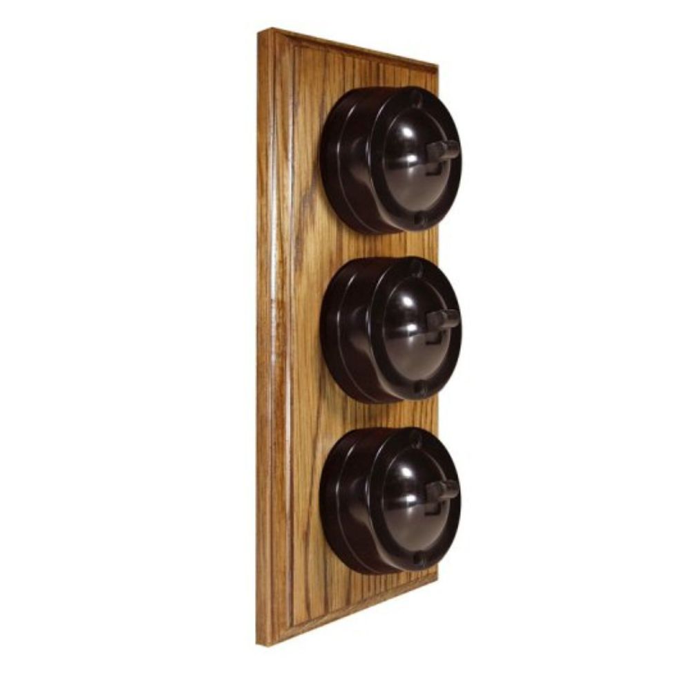 Linden Brown 3-Gang Vertical 2-Way Bakelite Switch in Medium Oak