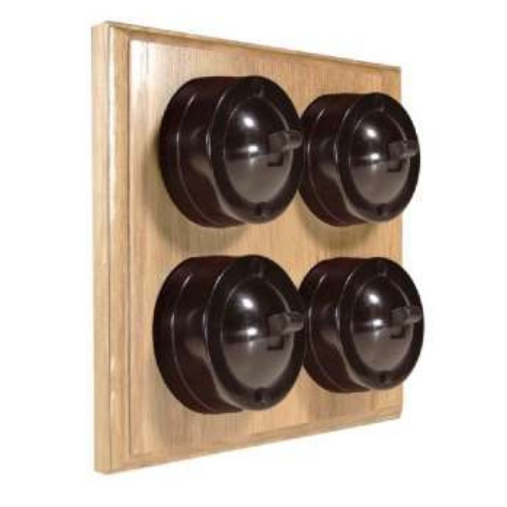 Linden Brown 4-Gang 2-Way Bakelite Switch in Unfinished Oak