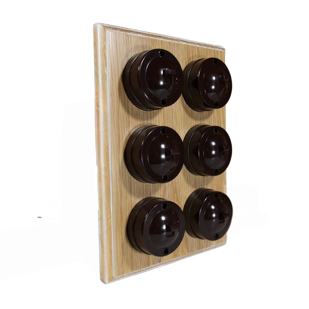 Linden Brown 6-Gang 2-Way Bakelite Switch in Limed Oak