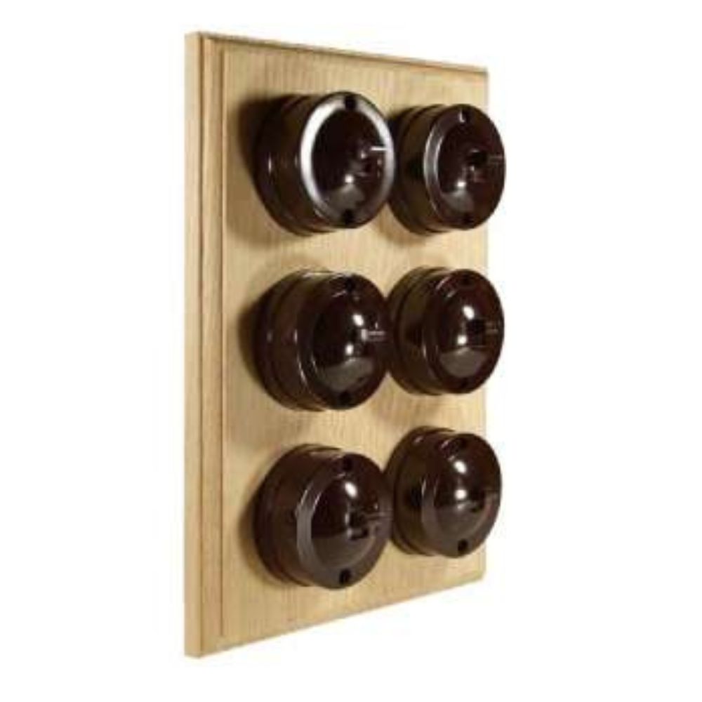 Linden Brown 6-Gang 2-Way Bakelite Switch in Oak