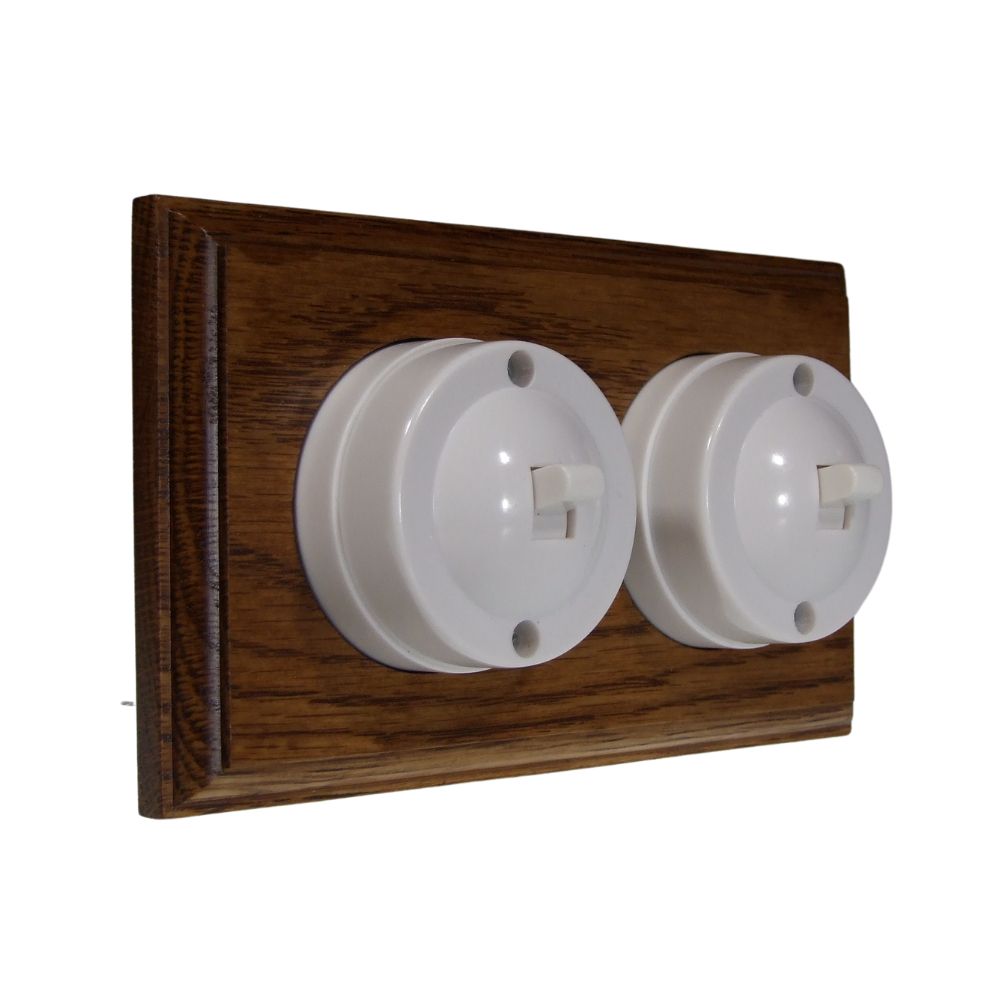 Linden White 2-Gang Horizontal 2-Way Bakelite Switch in Medium Oak