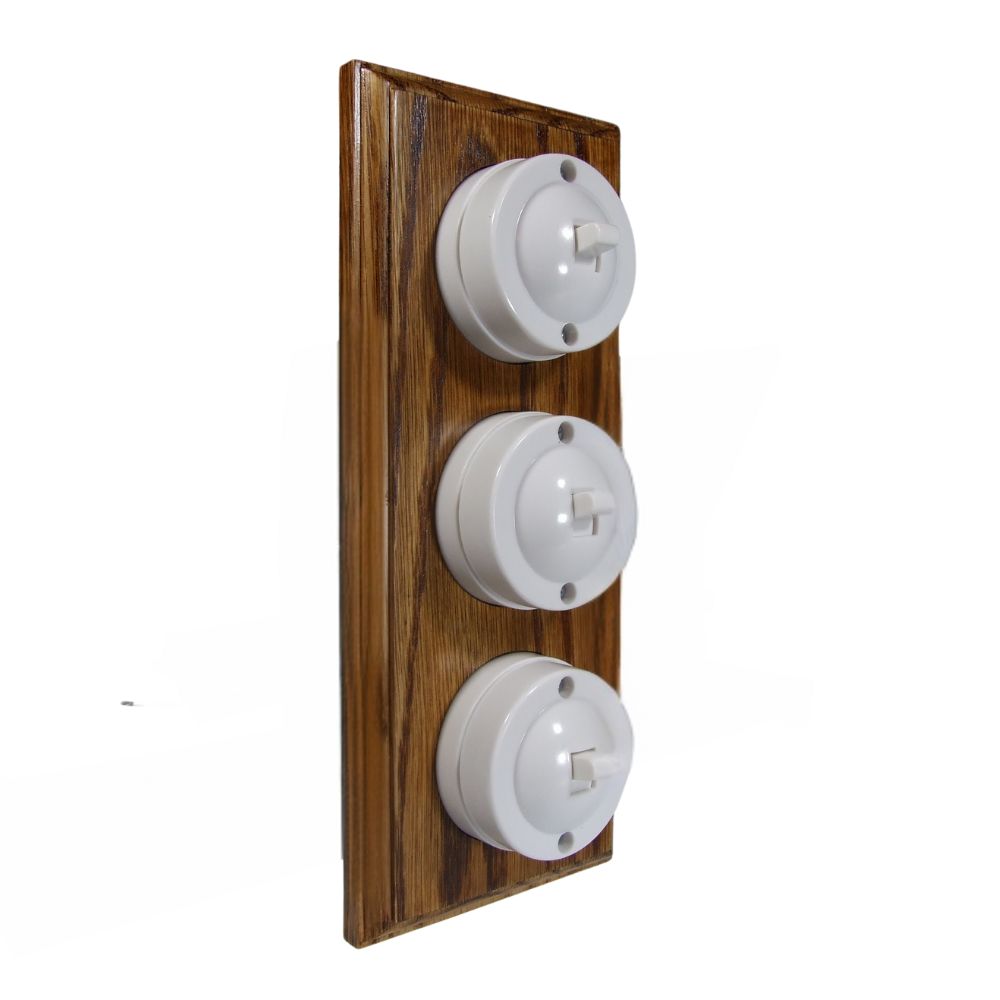 Linden White 3-Gang Vertical 2-Way Bakelite Switch in Medium Oak