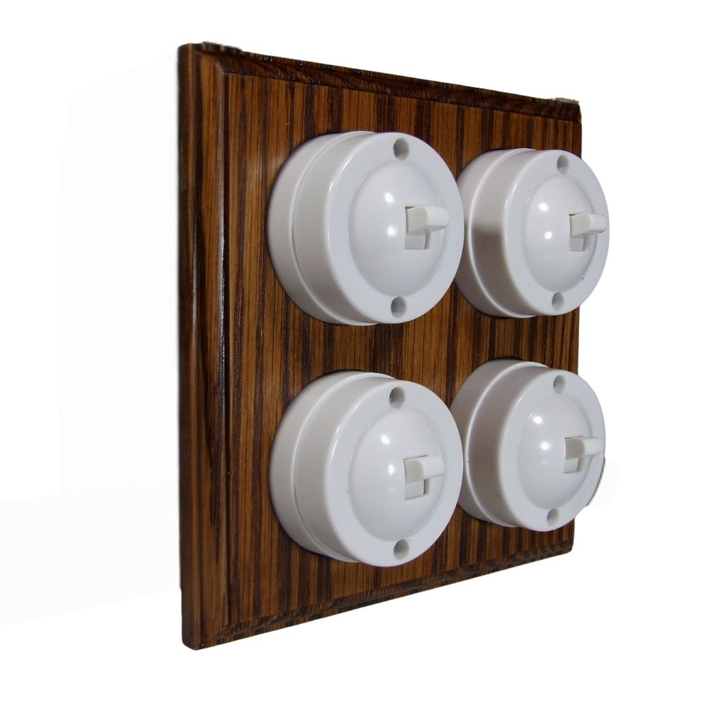 Linden White 4-Gang 2-Way  Bakelite Switch in Medium Oak