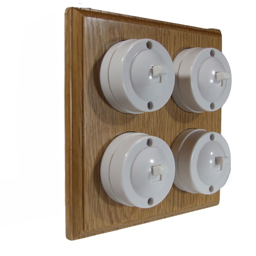Linden White 4-Gang 2-Way  Bakelite Switch in Oak