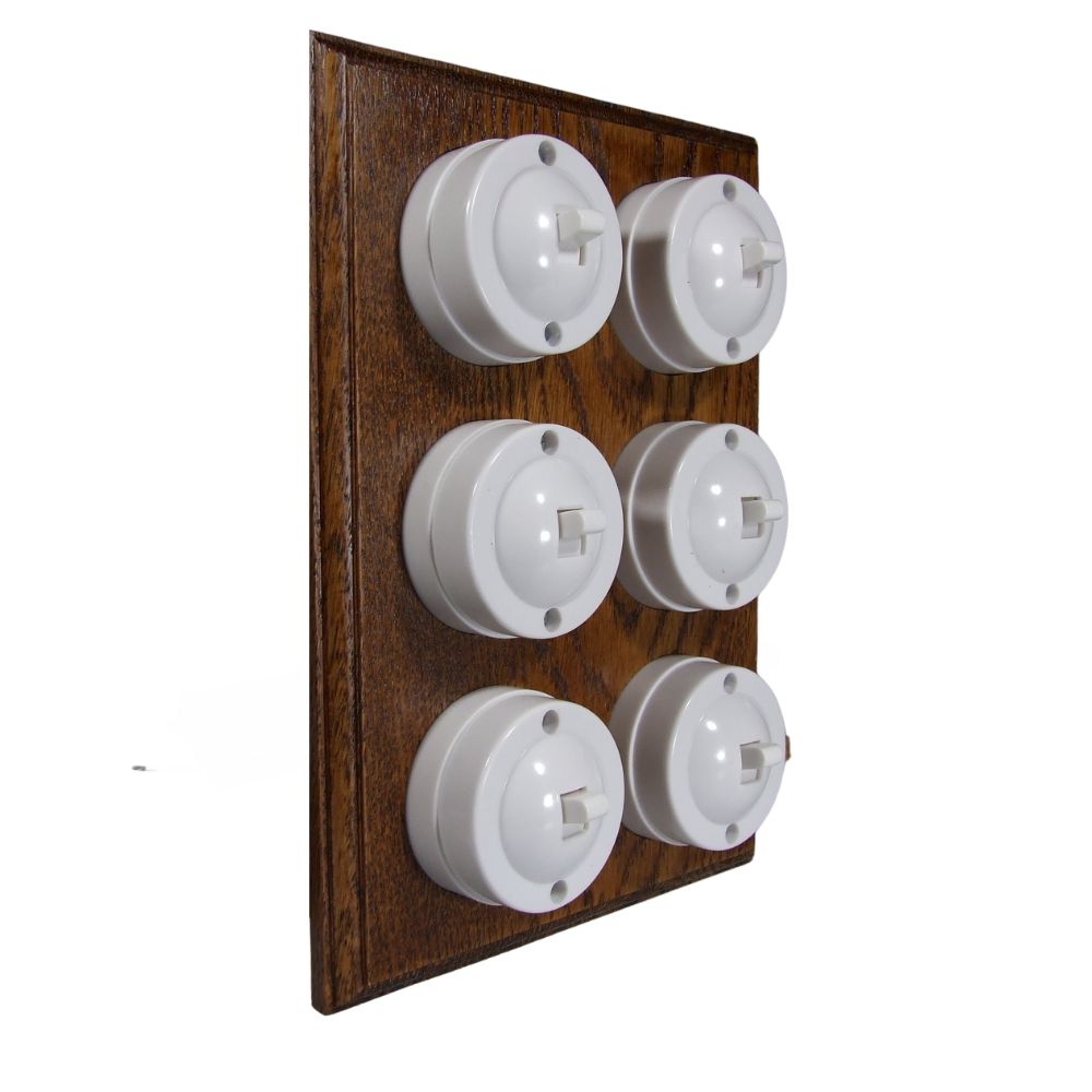 Linden White 6-Gang 2-Way  Bakelite Switch in Medium Oak