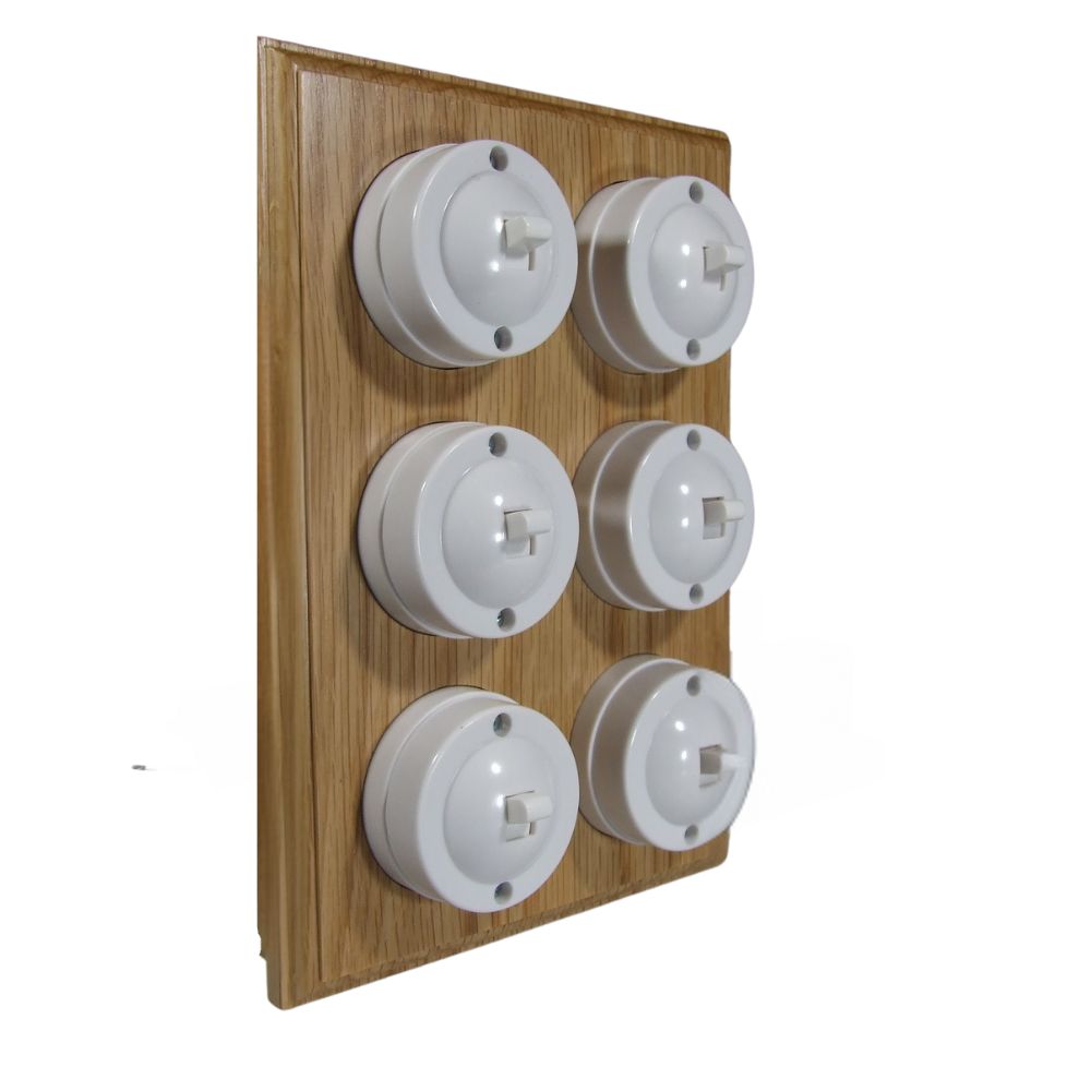 Linden White 6-Gang 2-Way  Bakelite Switch in Oak