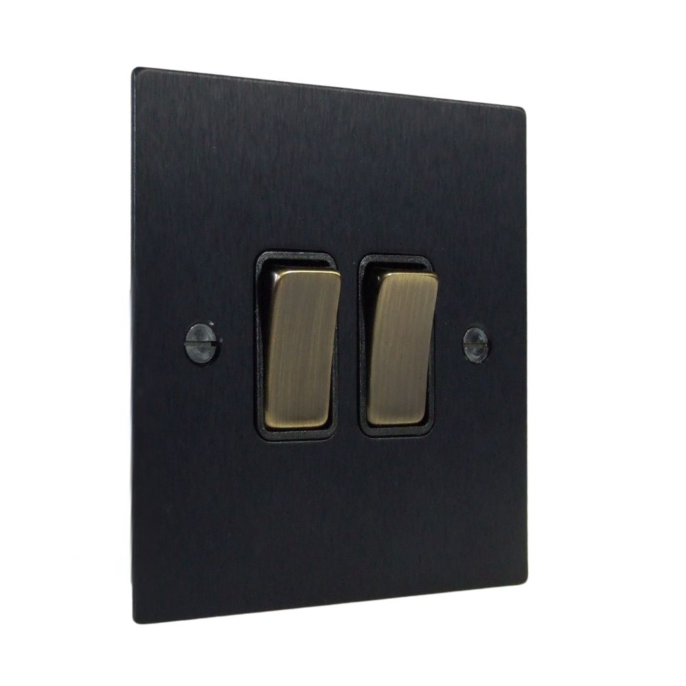 Penland 2-Gang 2-Way 10-Amp Rocker Switch in Brushed Aluminium-Satin Black