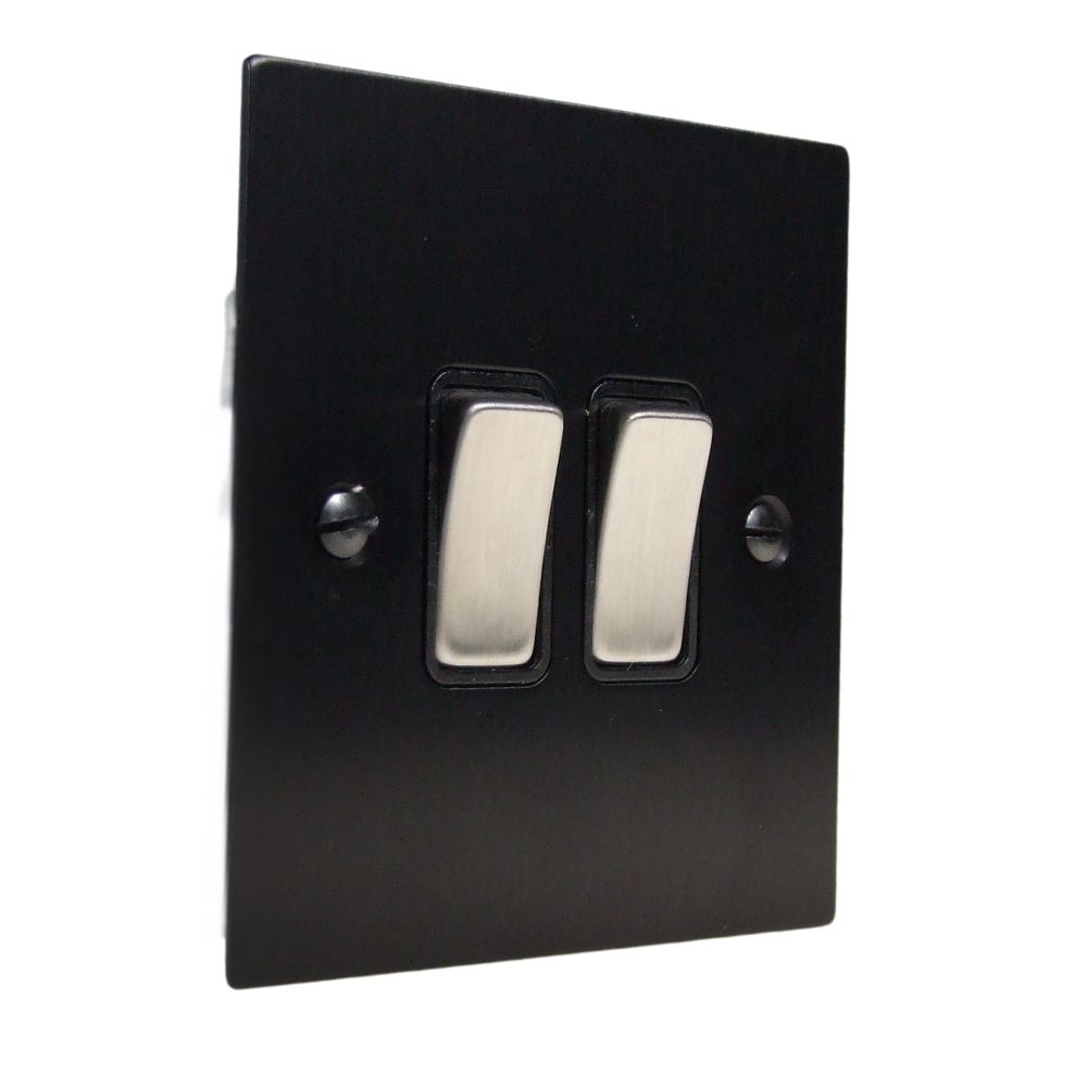 Penland 2-Gang 2-Way 10-Amp Rocker Switch in Brushed Aluminium-Satin Black