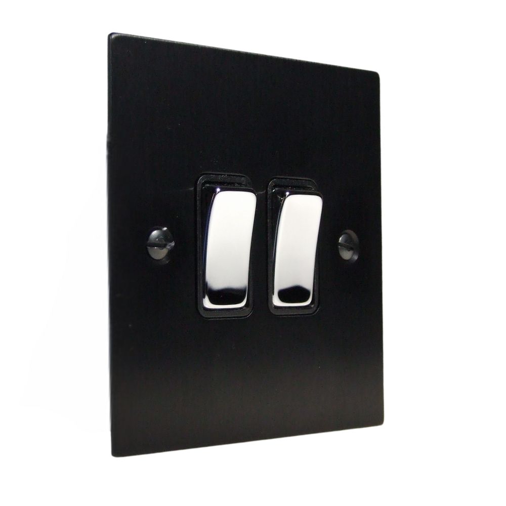 Penland 2-Gang 2-Way 10-Amp Rocker Switch in Brushed Aluminium-Satin Black