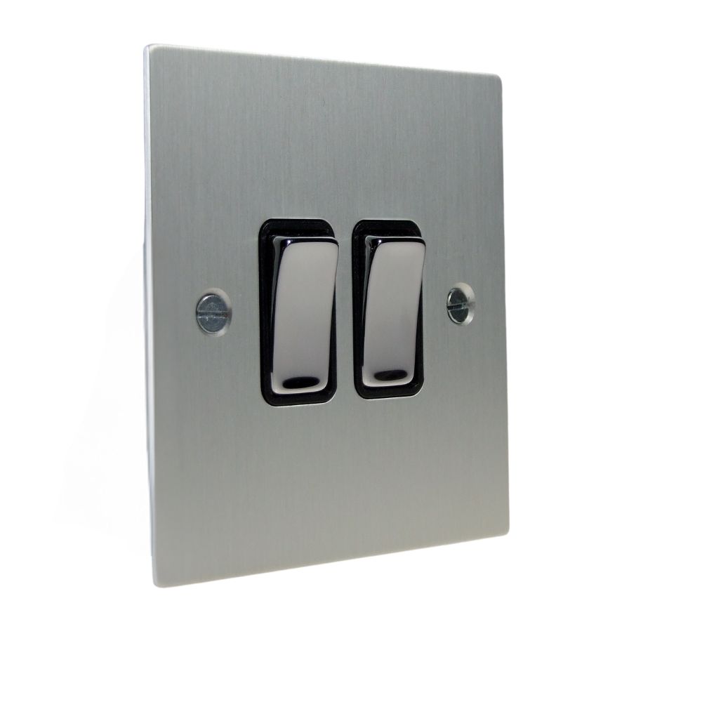 Penland 2-Gang 2-Way 10-Amp Rocker Switch in Brushed Aluminium-Satin Silver