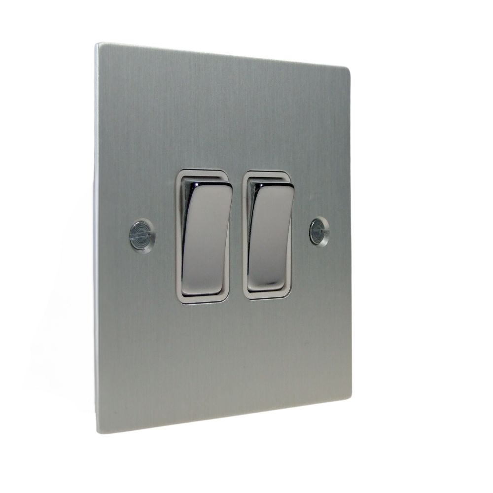 Penland 2-Gang 2-Way 10-Amp Rocker Switch in Brushed Aluminium-Satin Silver