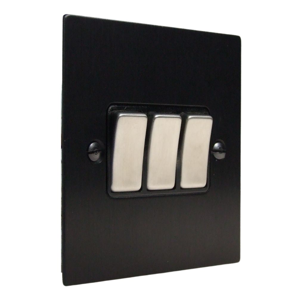 Penland 3-Gang 2-Way 10-Amp Rocker Switch in Brushed Aluminium-Satin Black